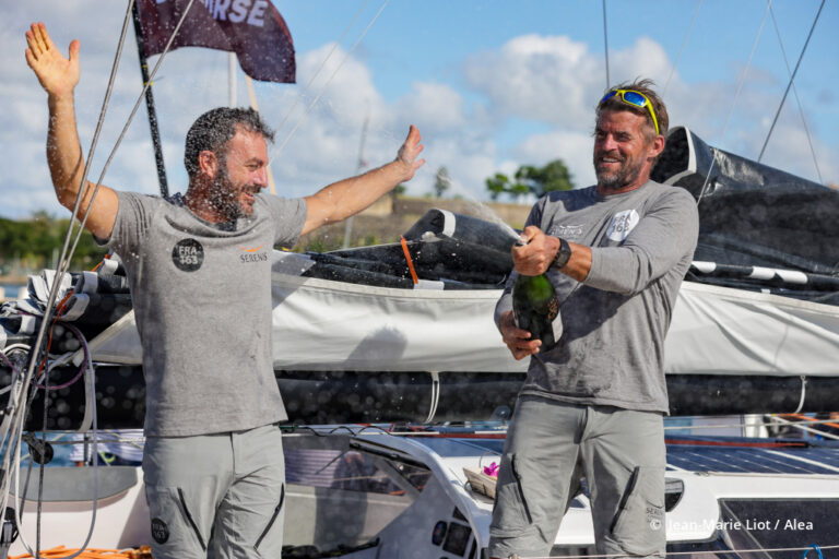 Photos arrivée Transat Jacques Vabre – Jean Galfione et Eric Péron